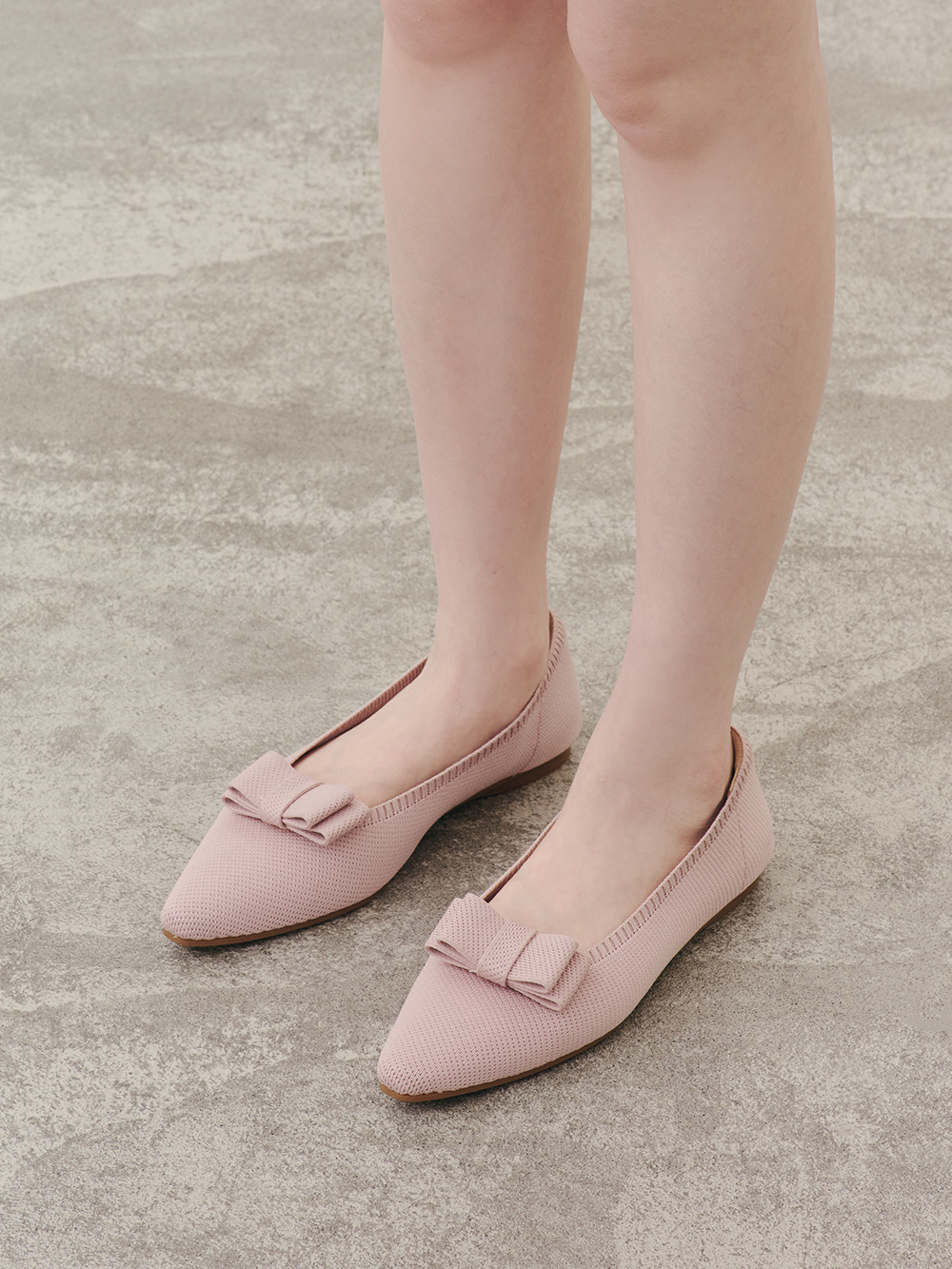 【3D零感雲織鞋】尖頭可拆卸蝴蝶結平底鞋 裸膚粉