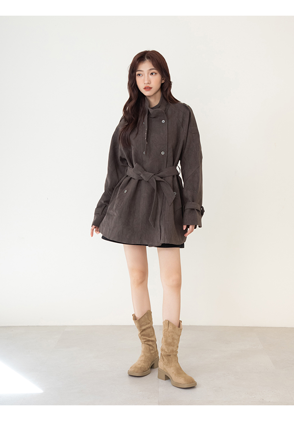 嬉皮小V口抓皺西部堆堆靴 杏色