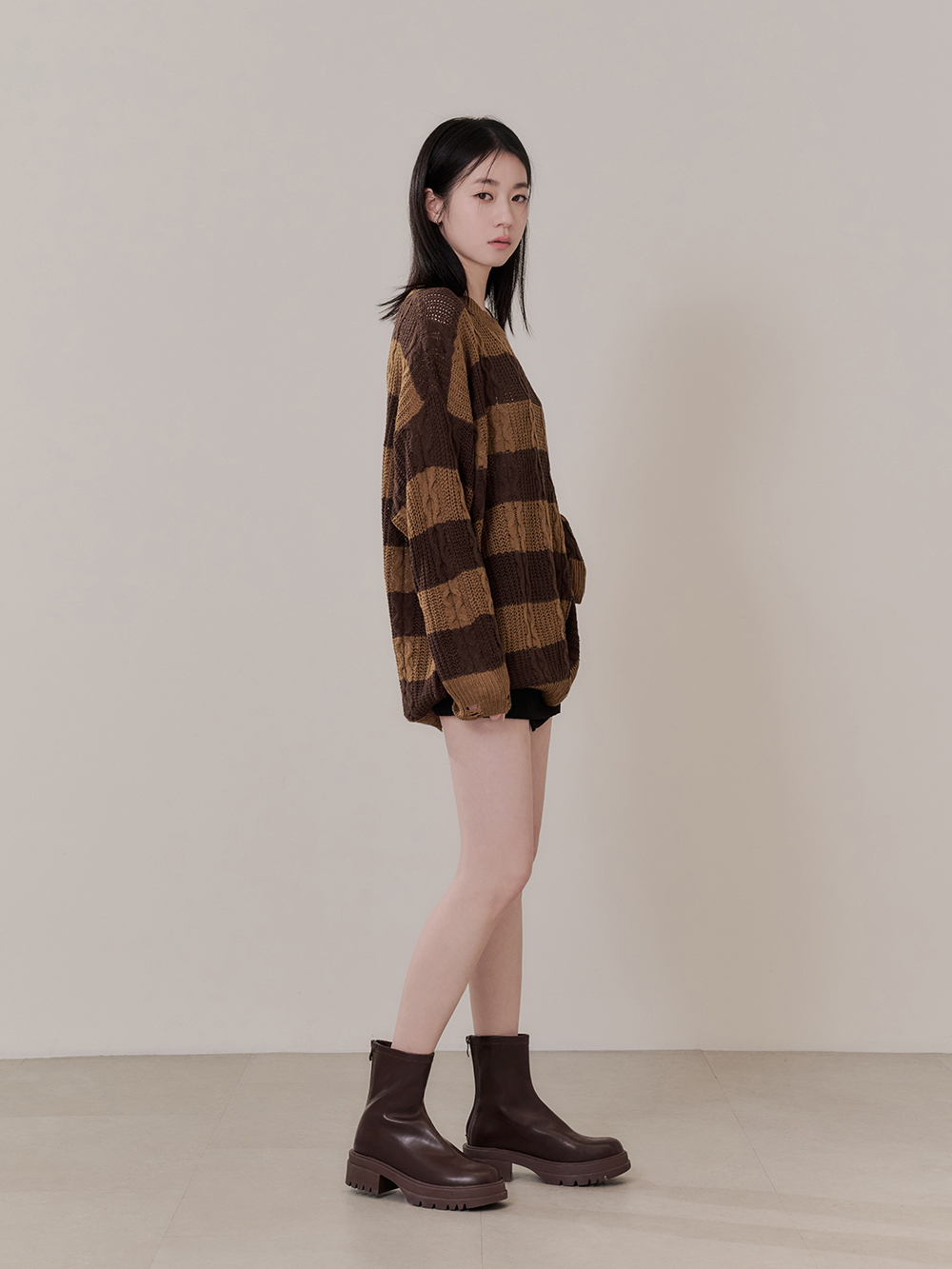 心動瞬間．加厚鬆糕底瘦瘦短靴 復古咖