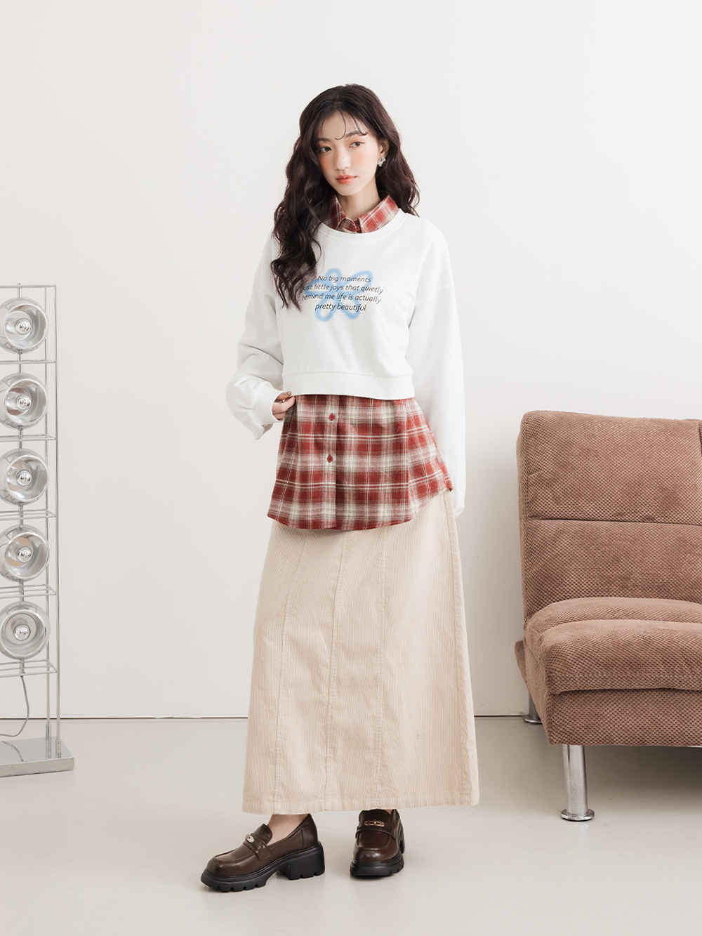 【真皮系列】金屬鎖釦輕量底樂福鞋 棕色