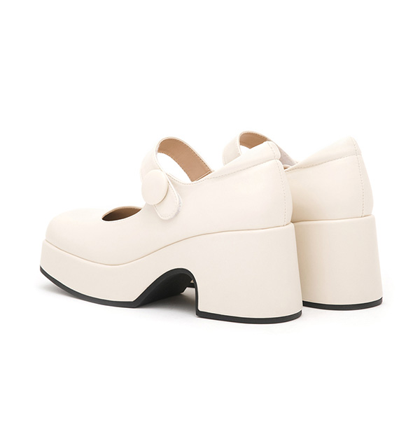 Square-Toe Thick-Soled Mary Jane Shoes Vanilla