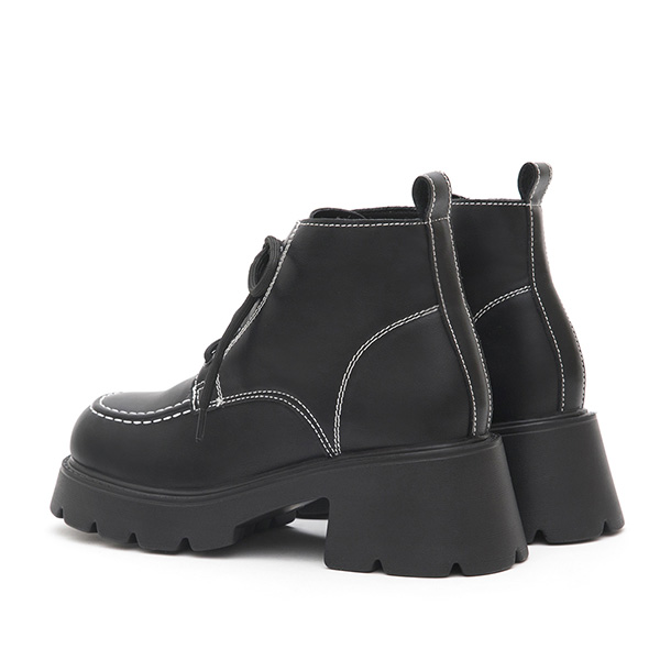 Contrast Stitched Chunky Lace-up Boots Black