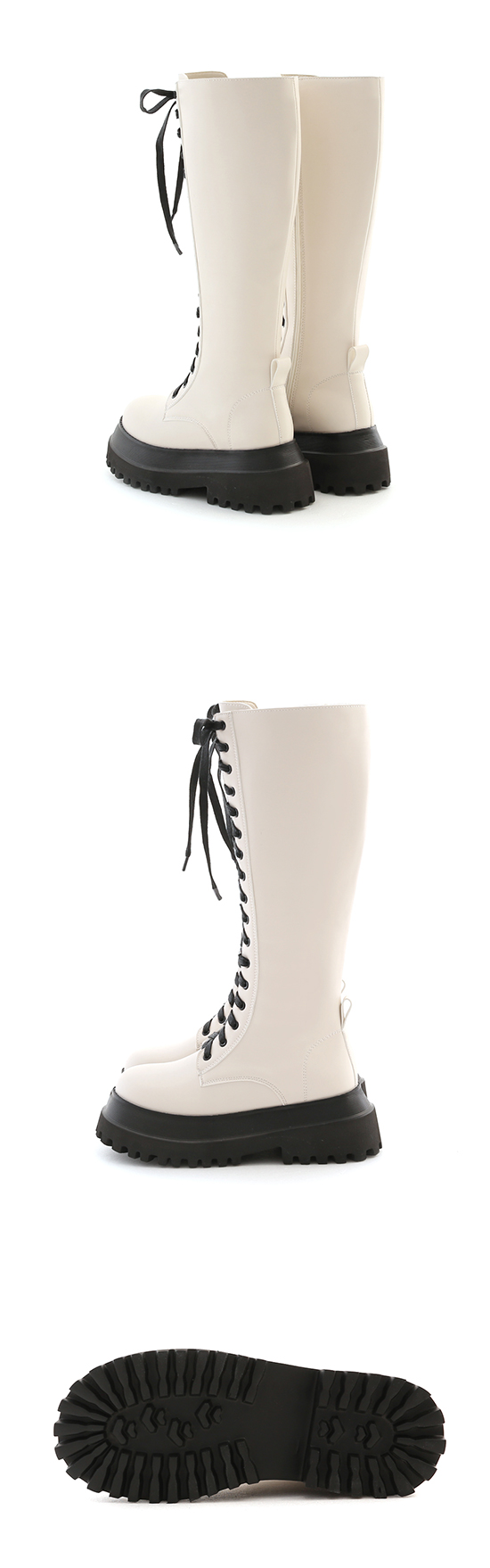 Chunky Sole Lace-Up Knee-High Martin Boots Vanilla