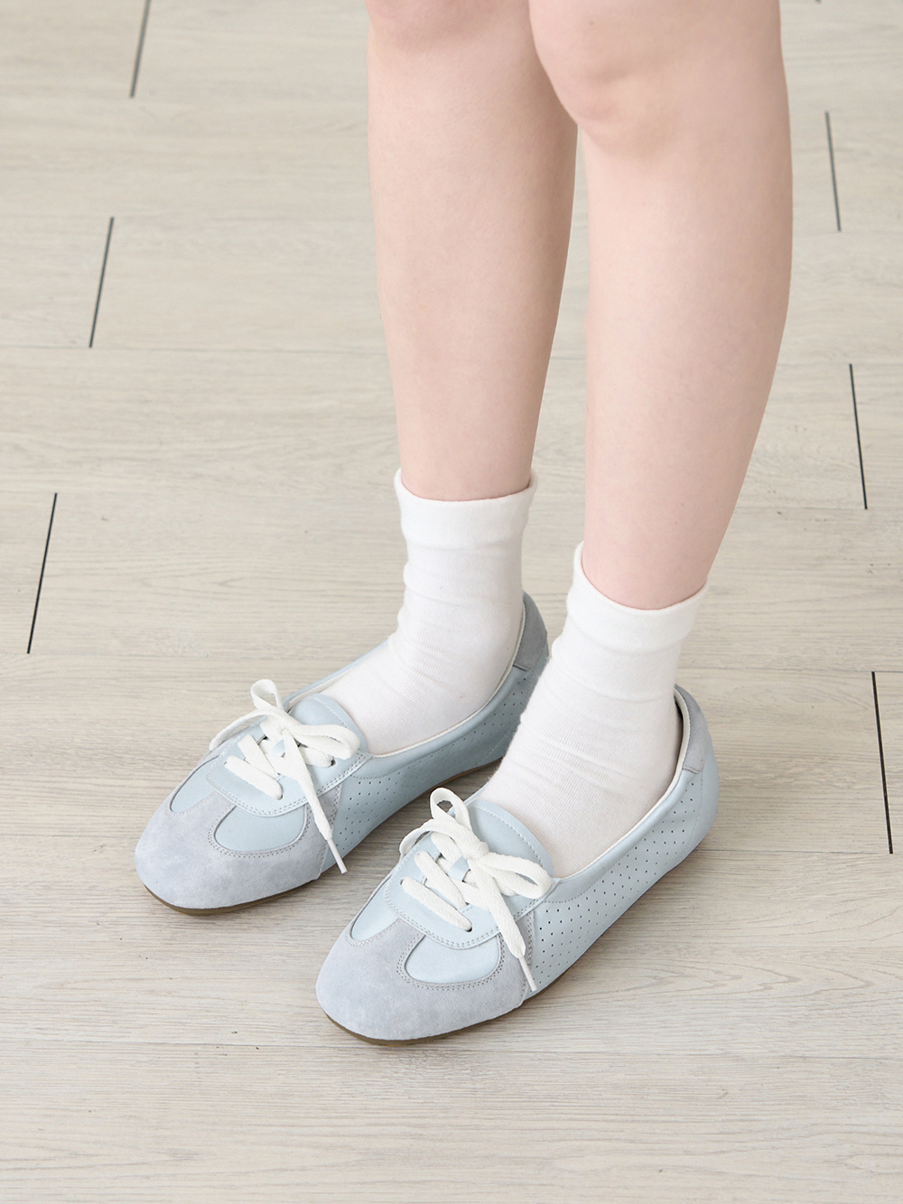 粉彩系列真皮綁帶淺口休閒鞋 藍色