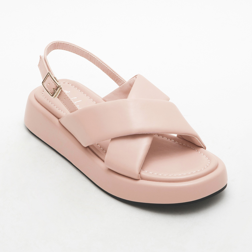 Pastel Wide Band Cross-Straps Soft Sandals 粉