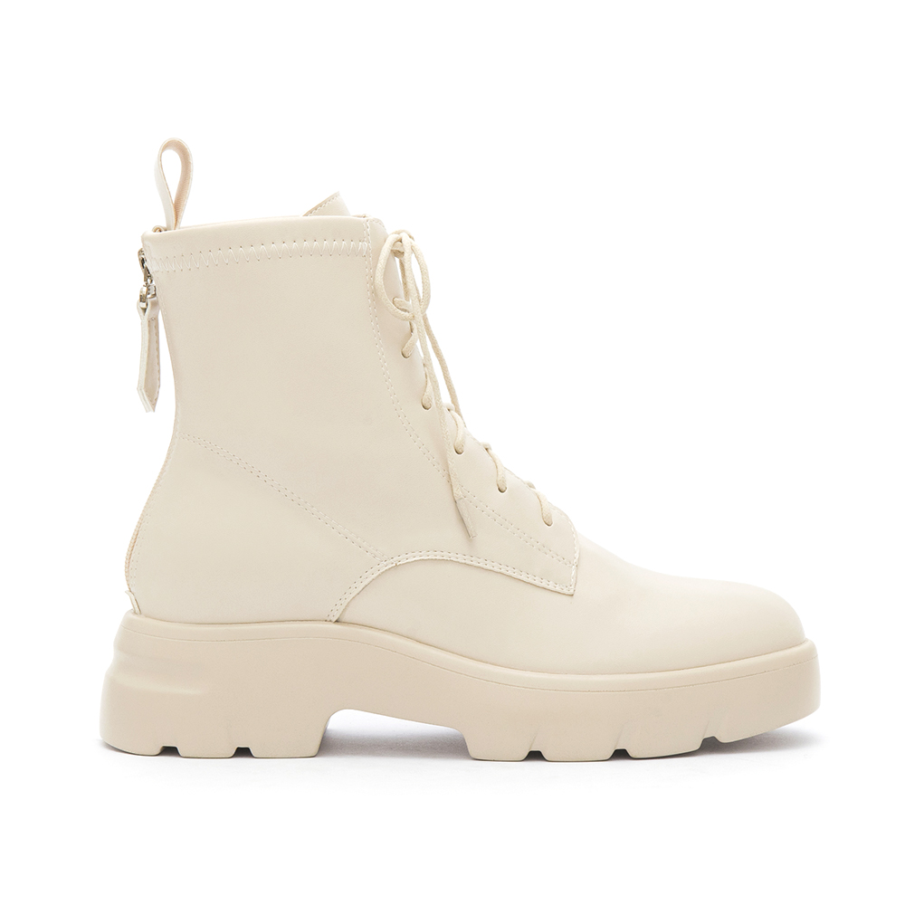 Lightweight Sole Lace-Up Boots Beige