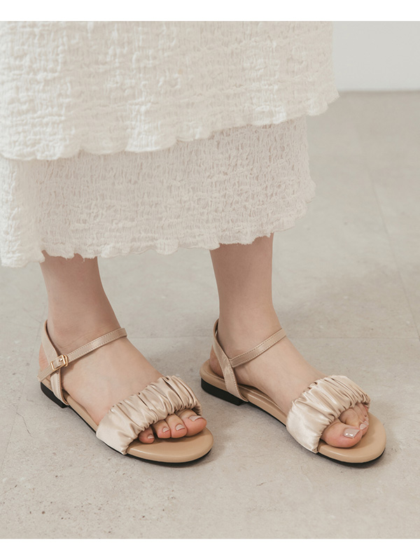 Satin Ruched Details Sandals Beige