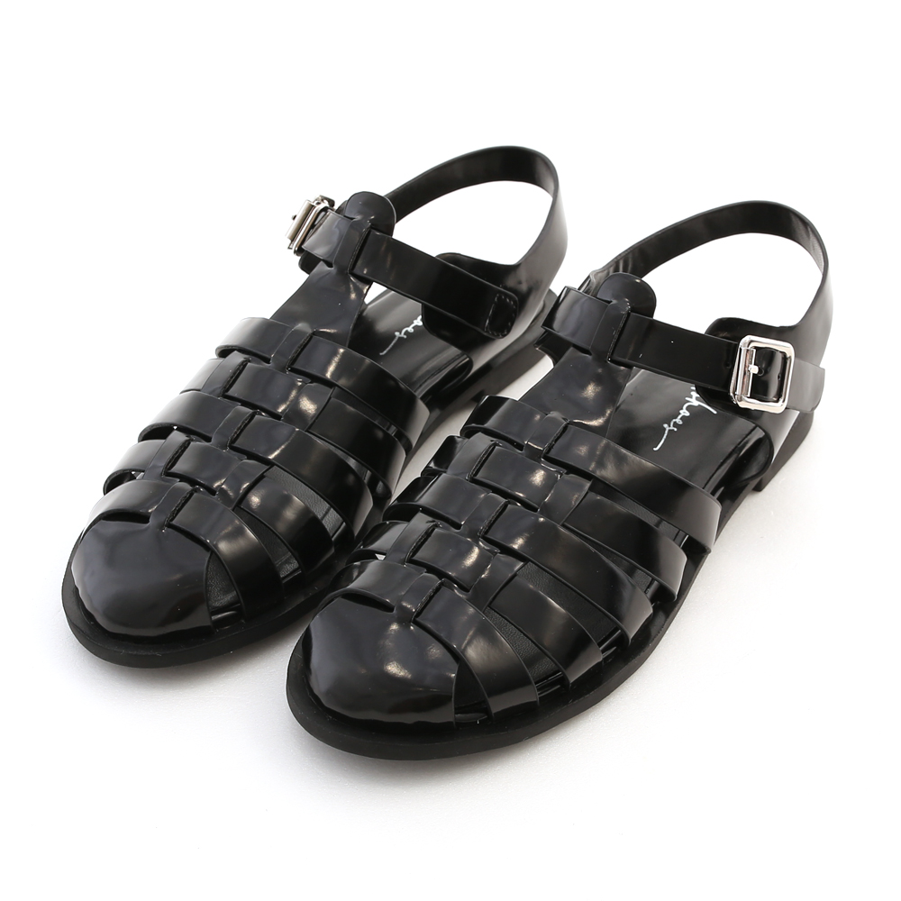 Ankle Strap Caged Sandals Black