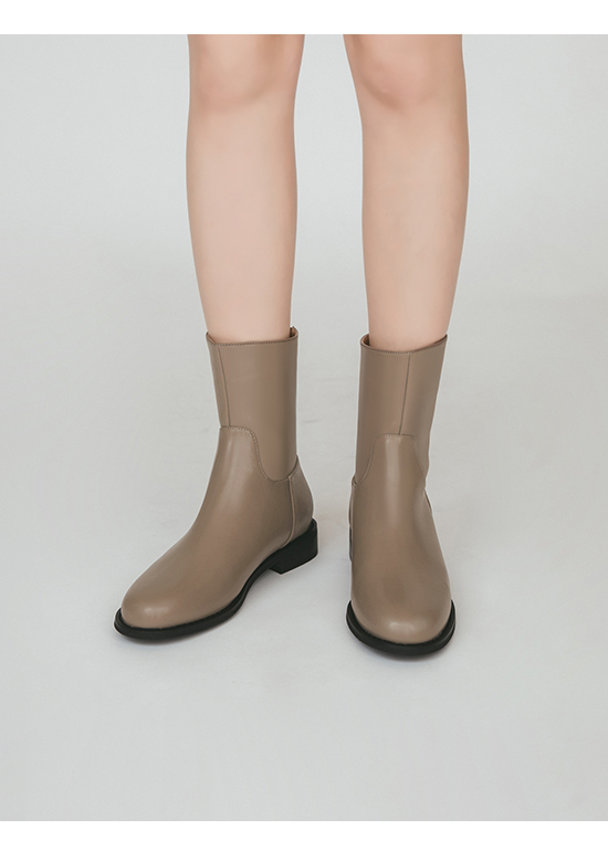 Plain Back Zipper Round Toe Boots Mocha grey