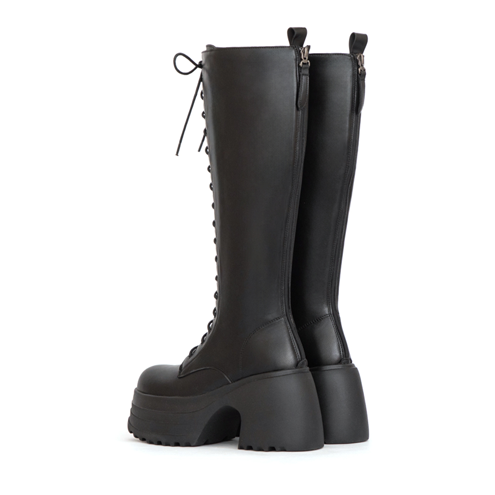 舞力全開增高加厚底綁帶長靴 黑色