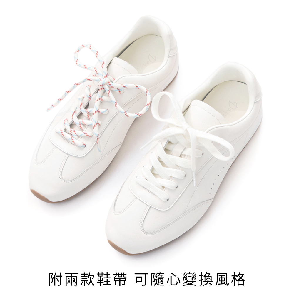 街角漫步雙色鞋帶真皮德訓鞋 白色