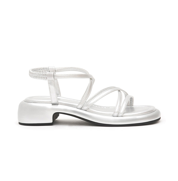 Cross-Strap Low-Heeled Sandals Silver