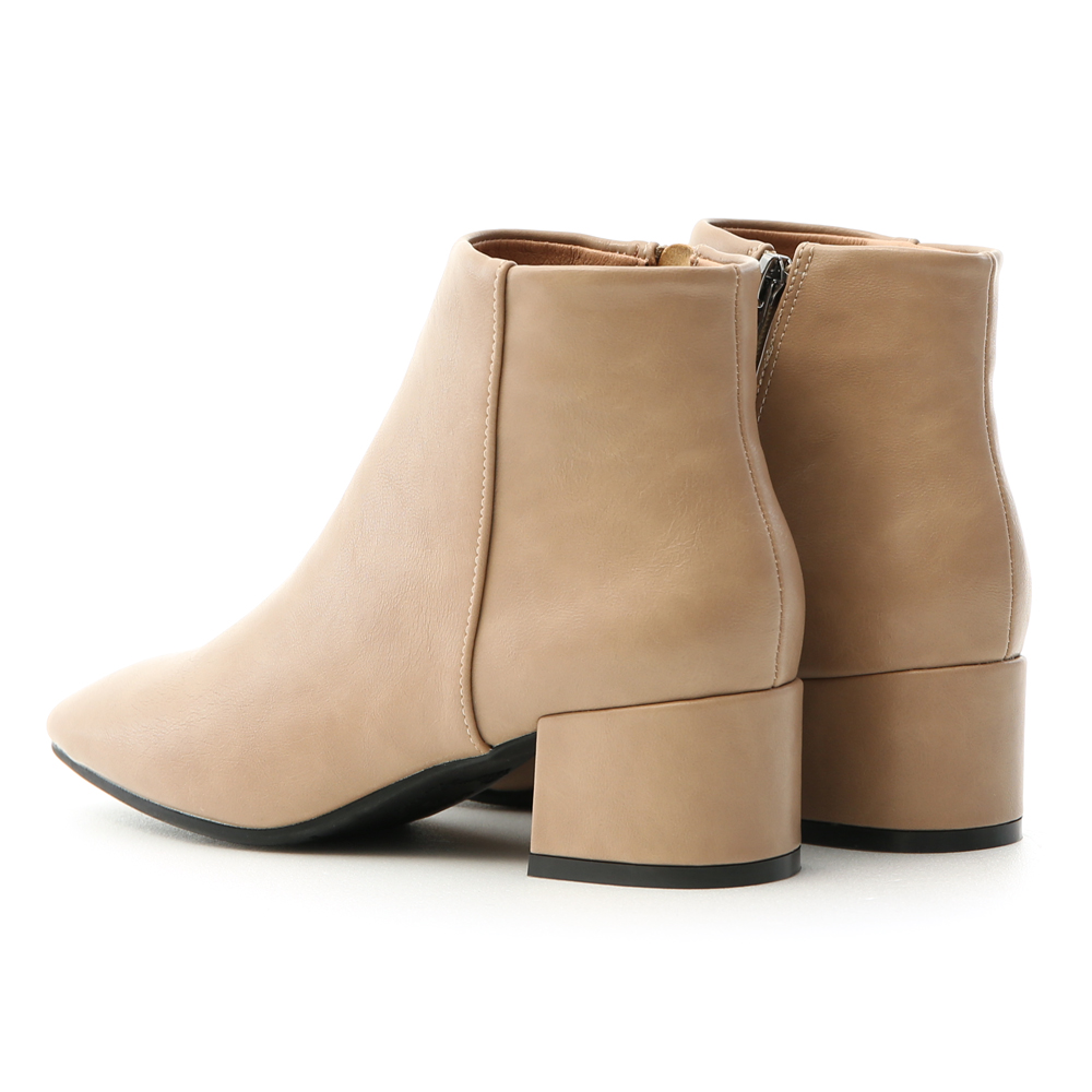 Square Toe Block Heel Ankle Boots Beige