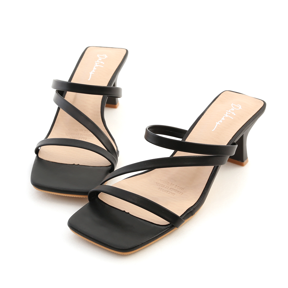 Z-Strap Square Toe High Heel Sandals Black