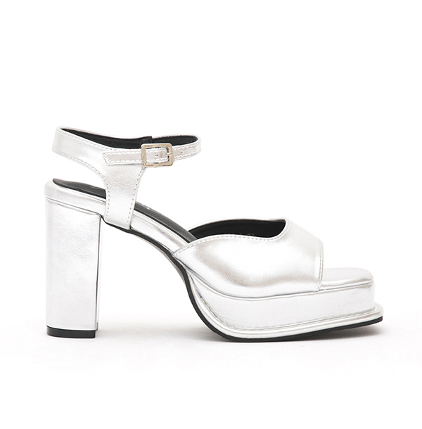 Platform Ankle Strap Mary Jane Heels Silver