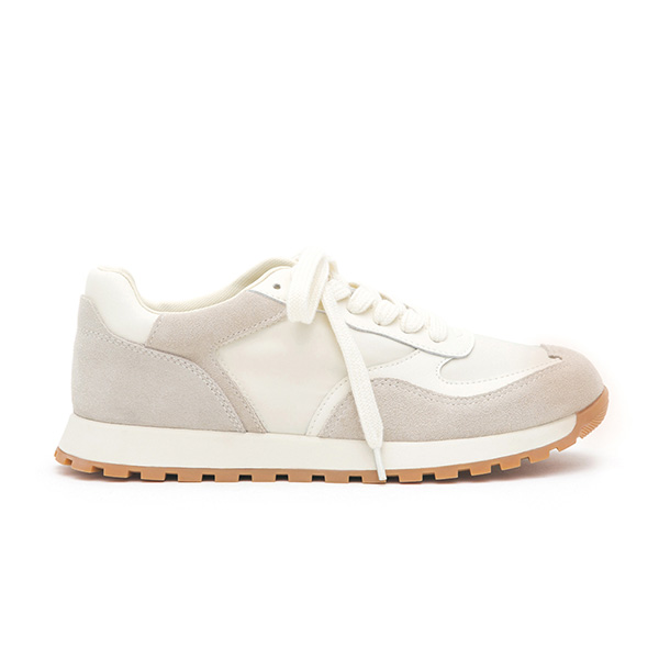 Leather-Spliced Casual Sneakers Beige