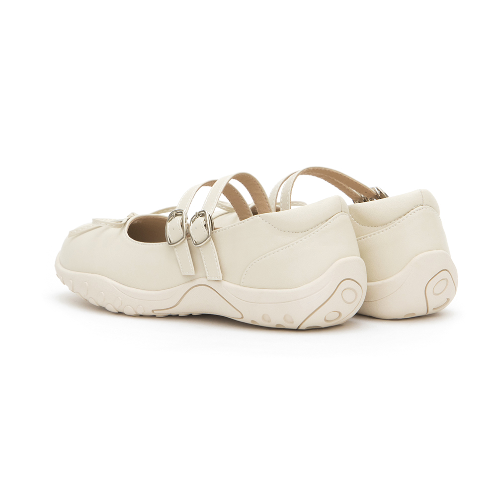 Double-Strap Athletic Ballet Flats Beige