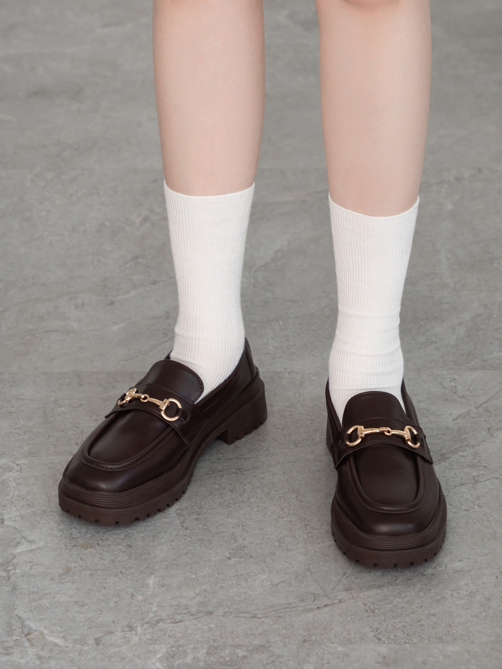 復刻經典.鬆糕底馬銜釦樂福鞋 復古咖