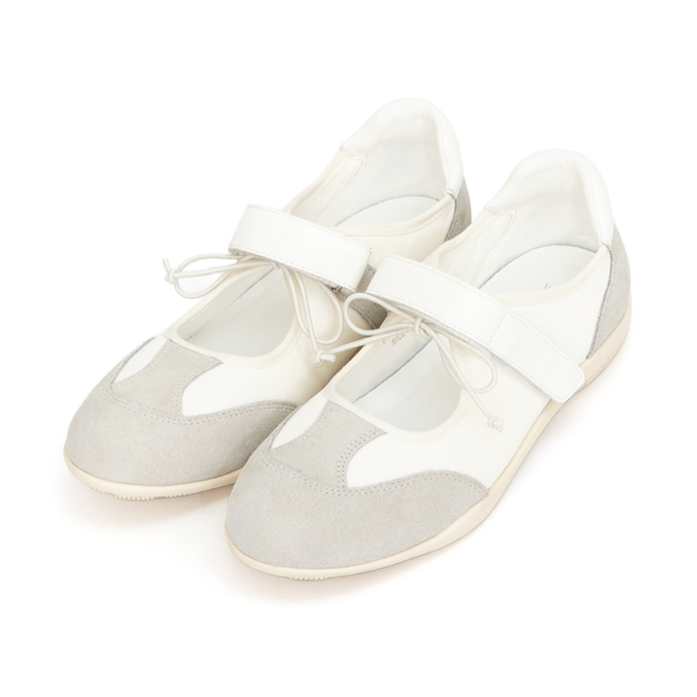 跳跳小妞拼接機能瑪莉珍鞋 米白色