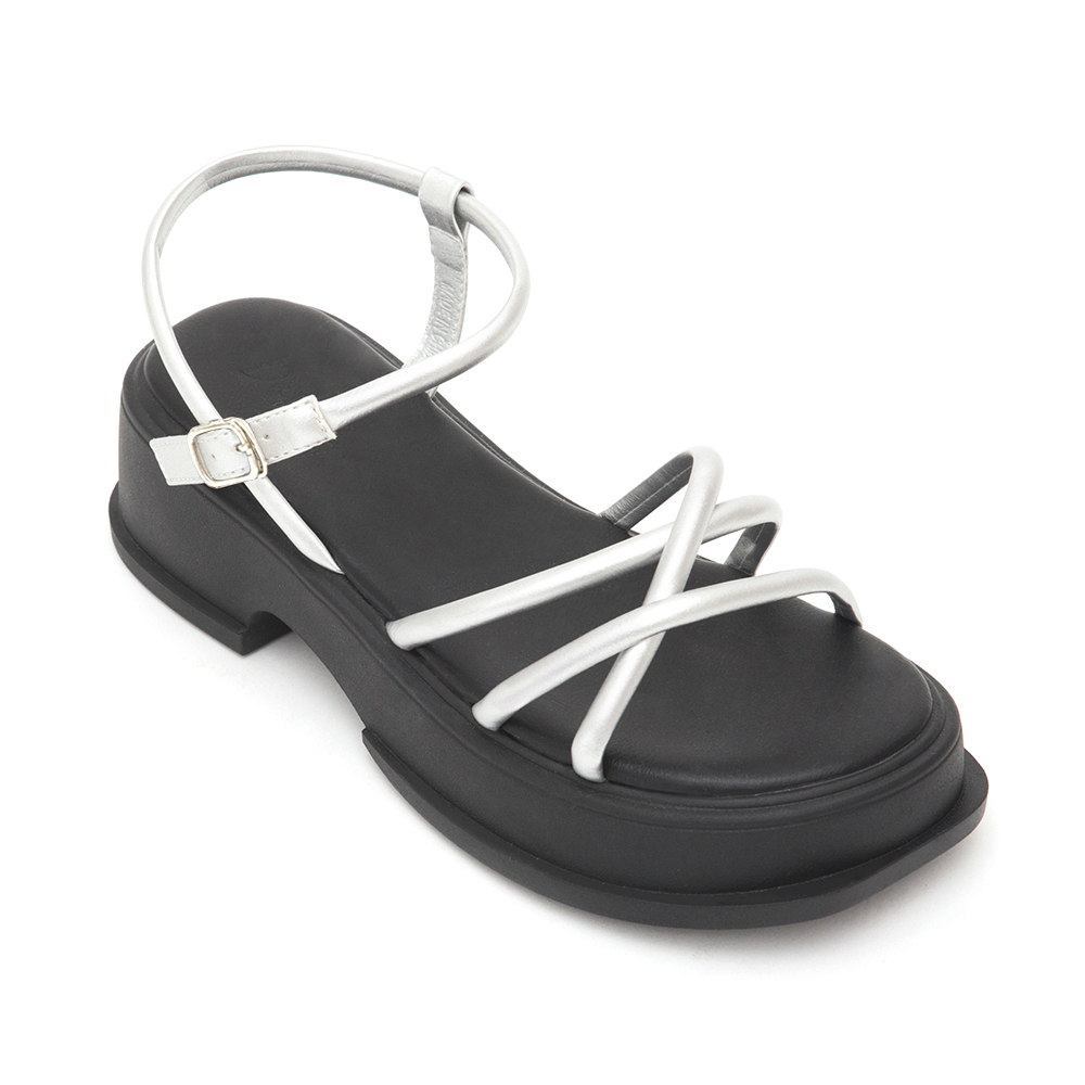 Cross-Strap Platform Sandals Silver