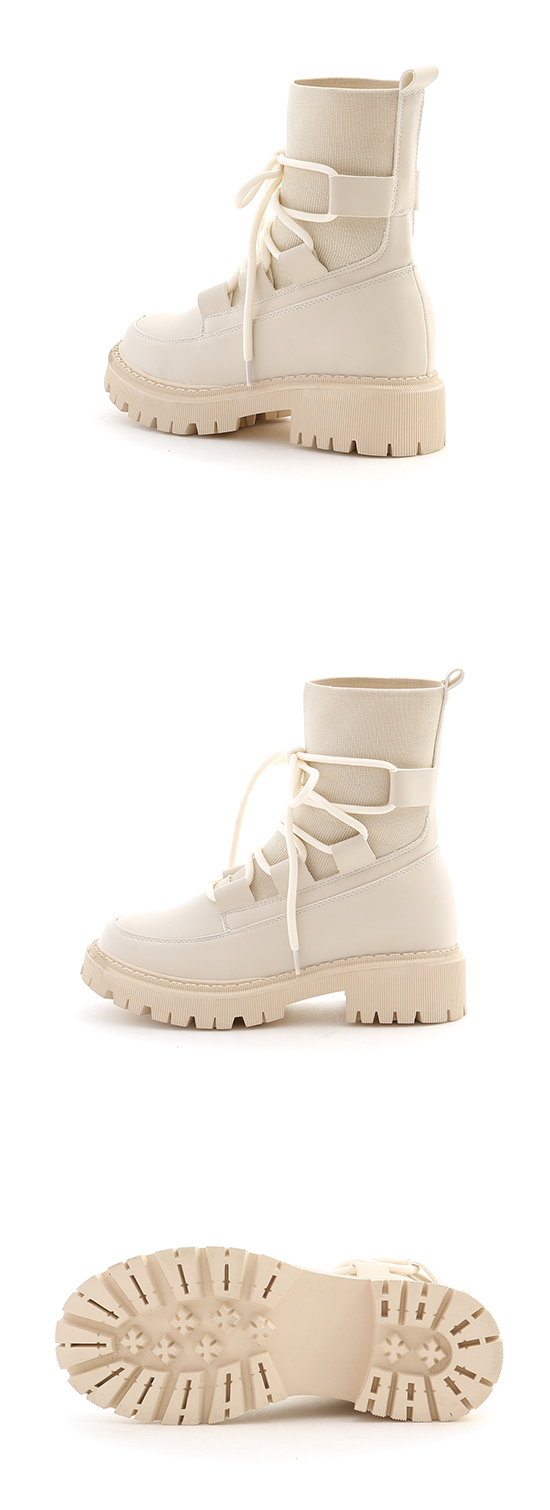 Lace-up Sock Boots Cream
