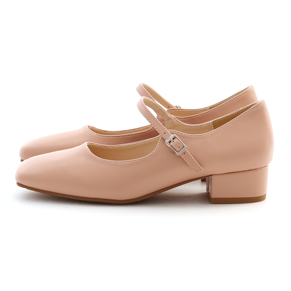Square Toe Strappy Mary Jane Shoes Nude pink