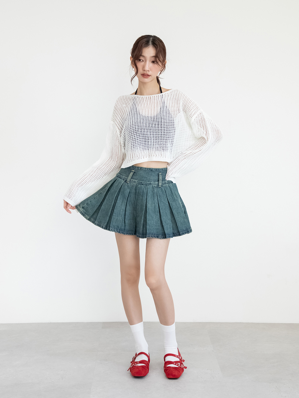 甜美酷感交叉帶瑪莉珍鞋 紅色