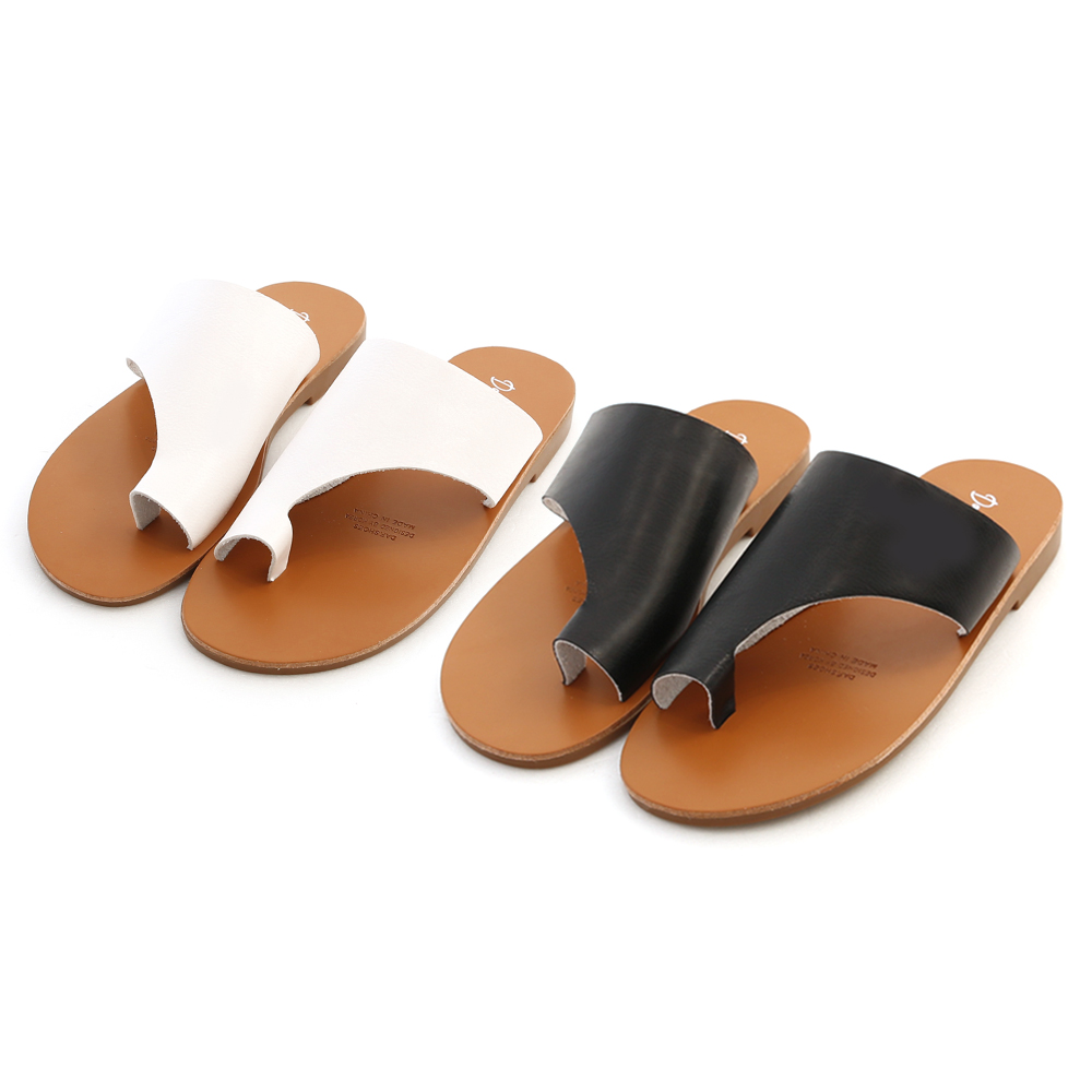 Soft Leather Slip-On Flat Sandals Black