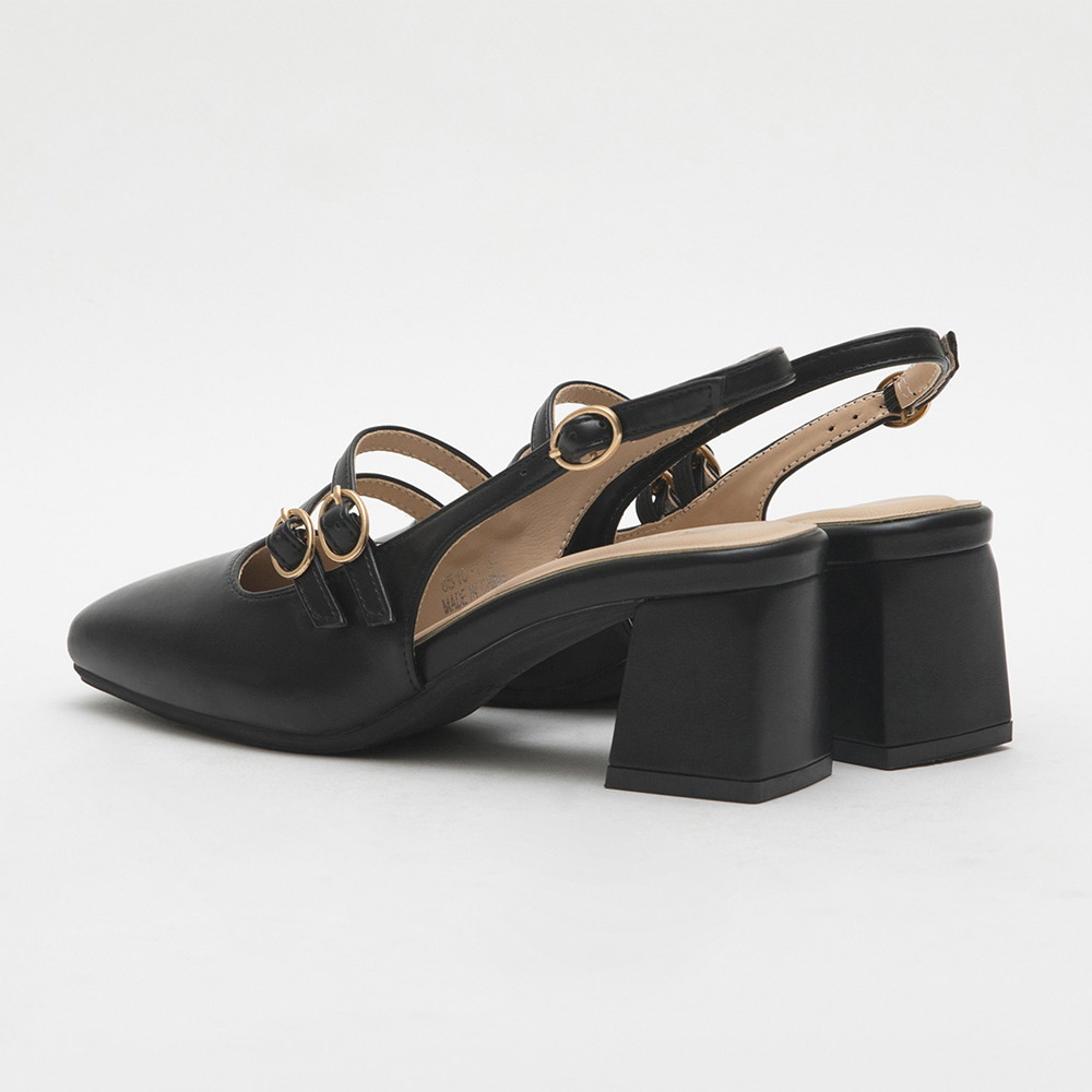 4D Cushion Double-Strap Backless Mary Jane Shoes Black