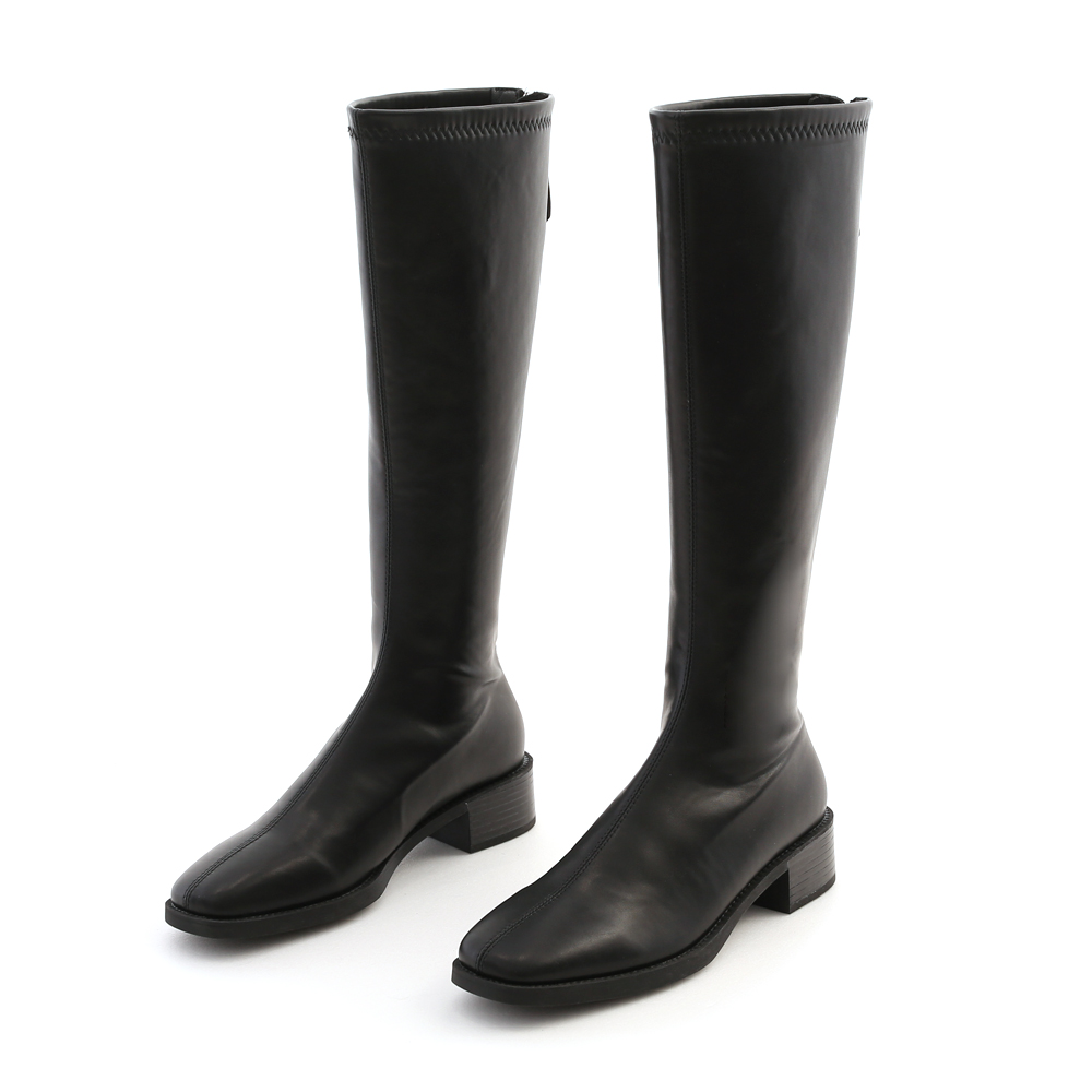 Square Toe Rubber Heel Tall Boots Black
