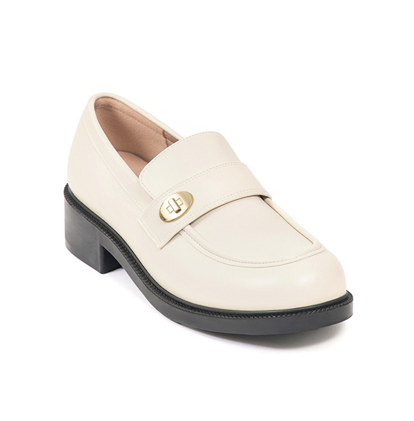 Gold Buckle Round-Toe Loafers Vanilla