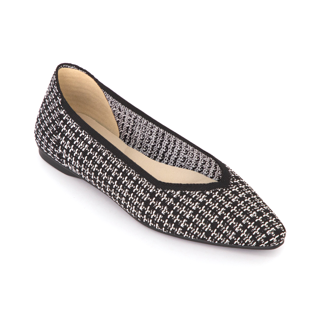 【3D零感雲織鞋】小V口尖頭通勤包鞋 黑白毛呢