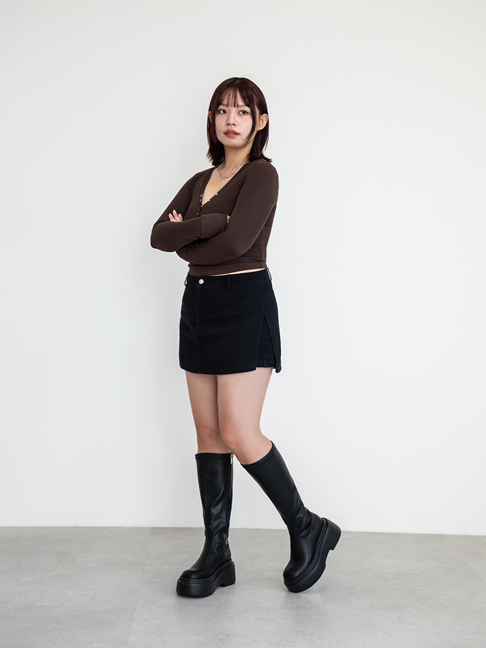 【加寬筒圍】時髦大長腿加厚底長靴 黑色