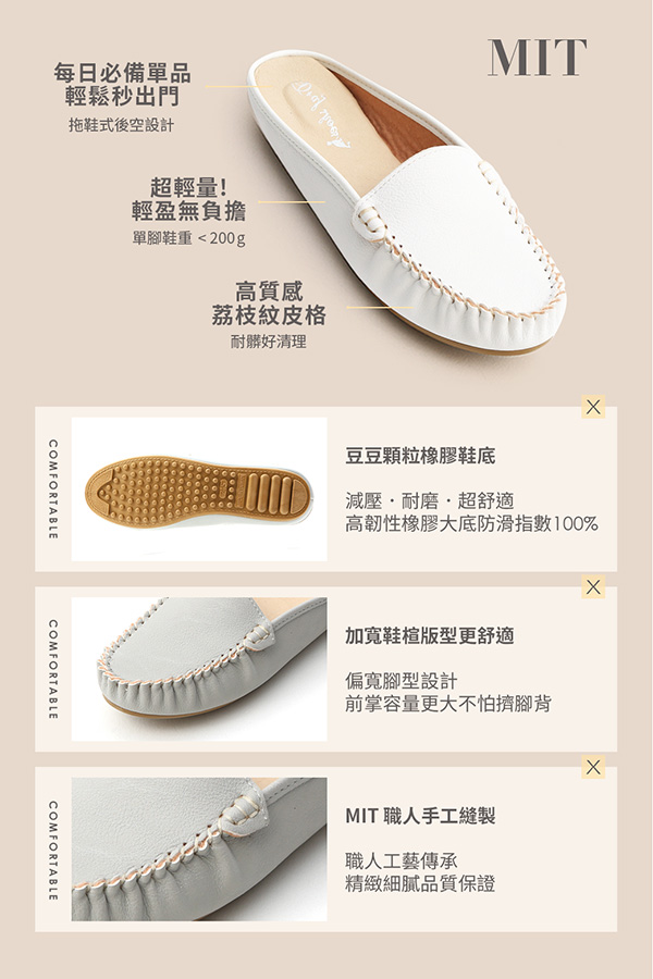 MIT Moccasin Mules White