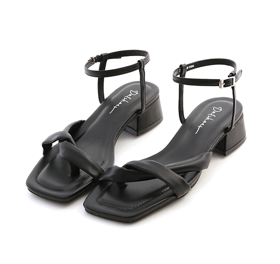 Knotted Low Heel Ankle Strap Sandals Black