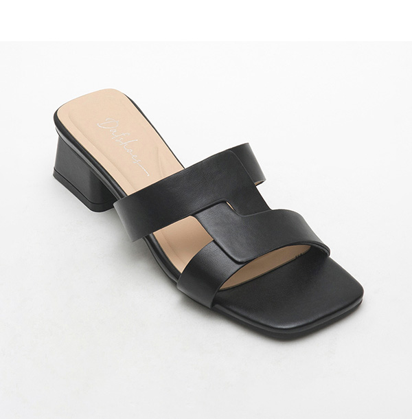 4D Cushion Patchwork Square-Toe Low-Heel Sandals Black