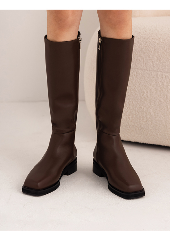 Fitted Square Toe Under-The-Knee Boots Dark Brown
