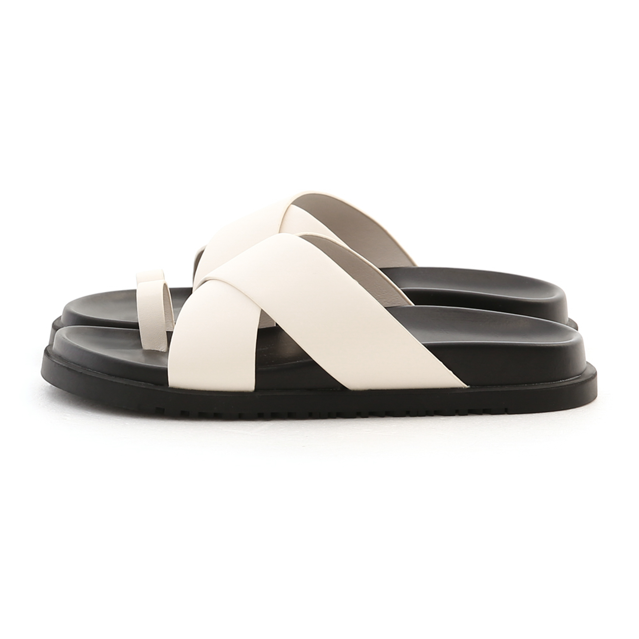 Wide strap Cross-over Thick Sole Sandals Vanilla