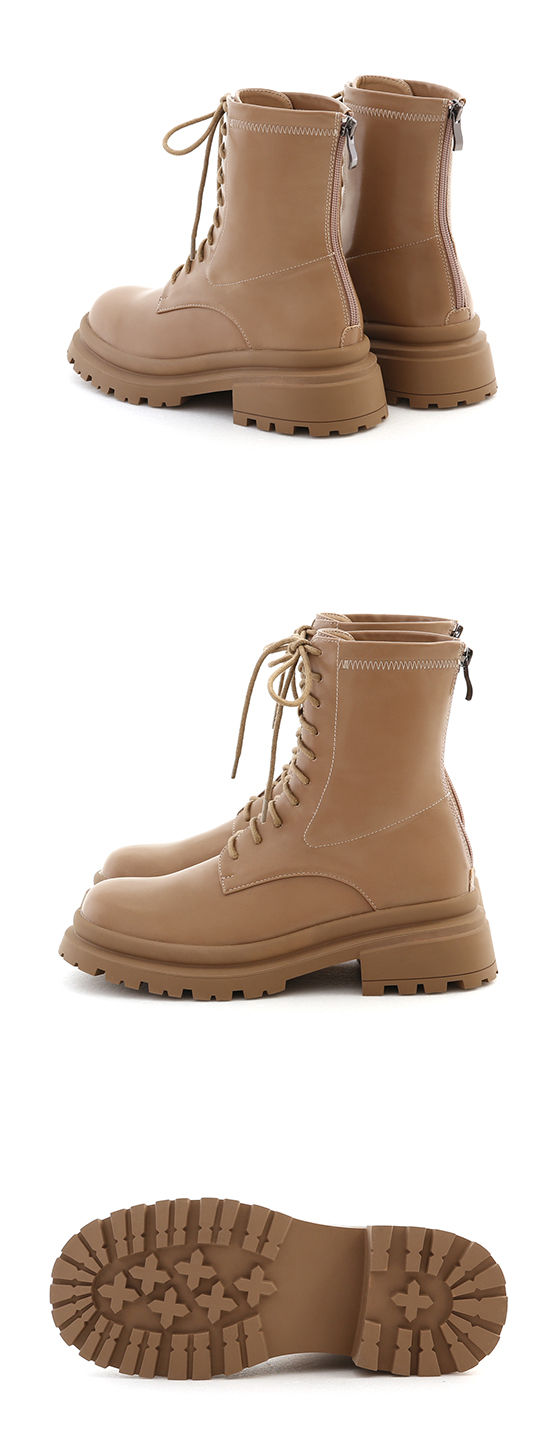 Round Toe Thick Sole Lace-Up Martin Boots Beige