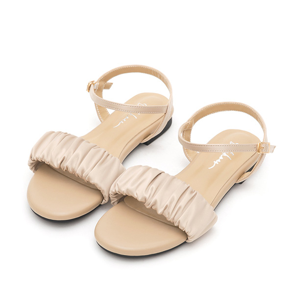 Satin Ruched Details Sandals Beige