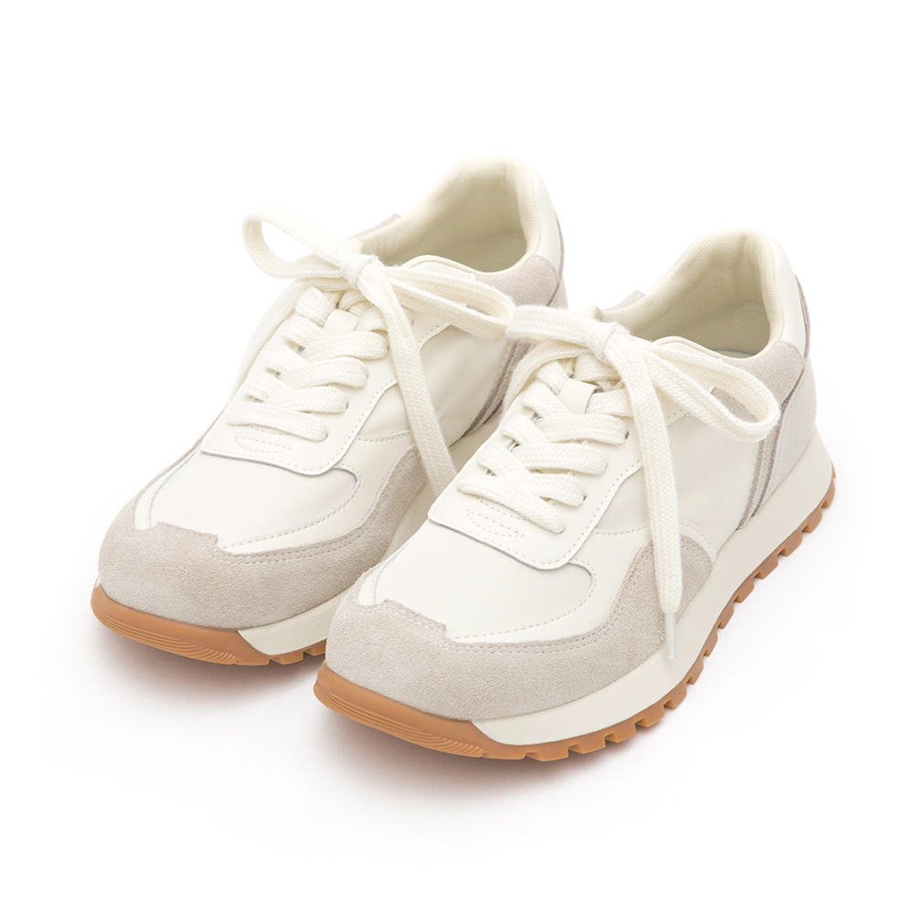 Leather-Spliced Casual Sneakers Beige