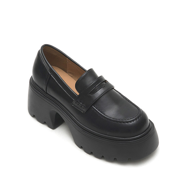 Color-Block Stitch Thick Sole Loafers Black