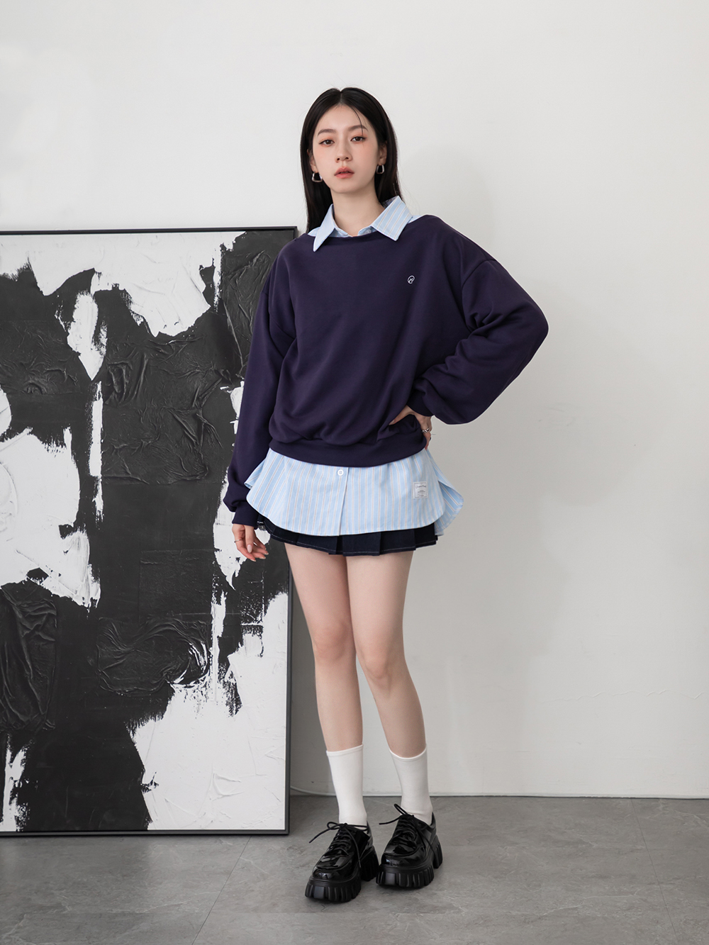 摩登少女．輕量鋸齒底綁帶德比鞋 黑漆