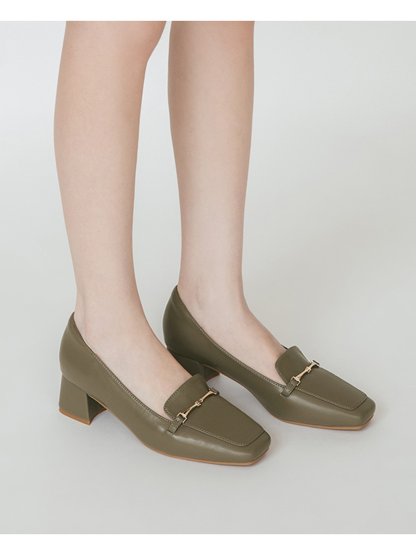 Horsebit Square-Toe Loafers Olive Green