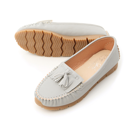 MIT Tassel and Fringe Detail Platform Moccasins Grey