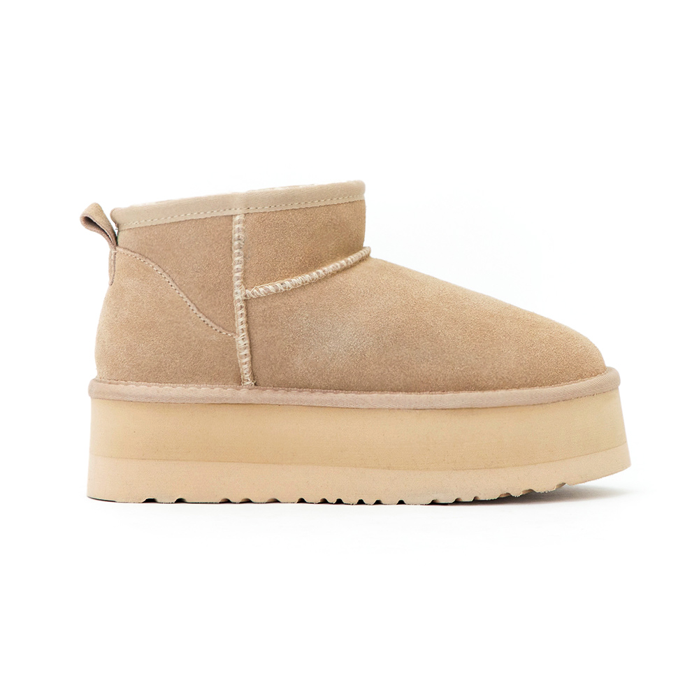 冬戀5cm增高底真皮短筒雪靴 沙色