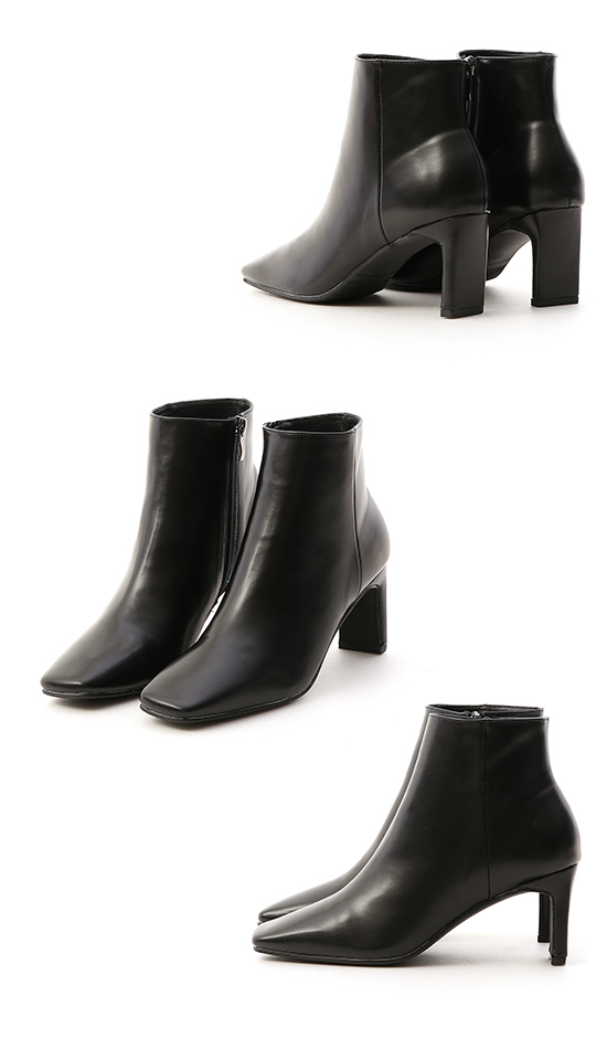 Square Toe Flat Heel Ankle Boots Black