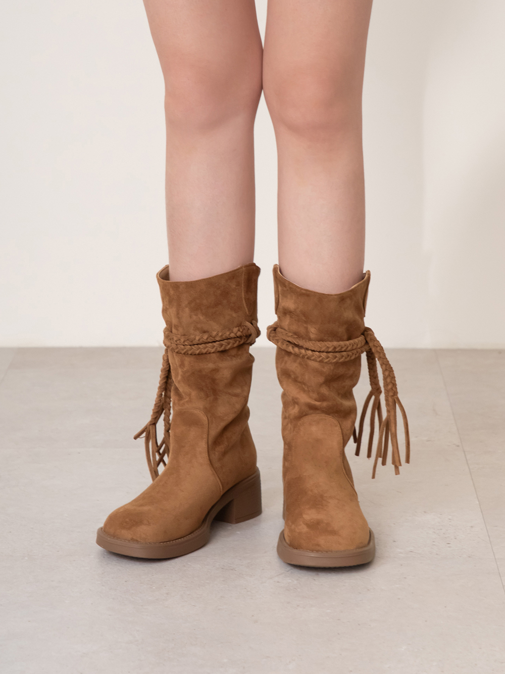 沙漠游牧風流蘇V口西部短靴 棕色