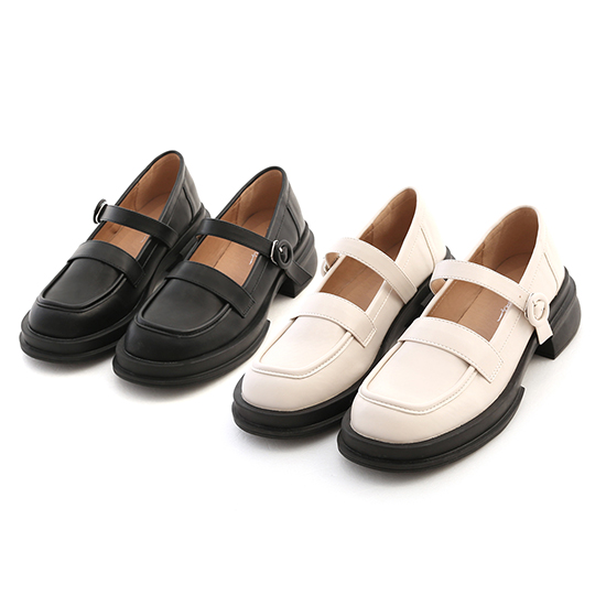 Round Buckle Loafer Mary Janes Vanilla