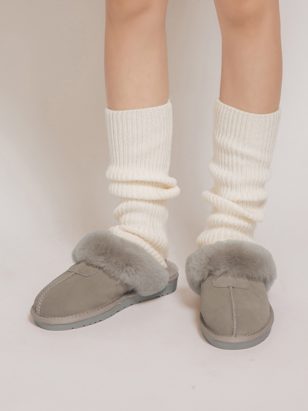 俏皮雪寶．真皮羊毛雪靴拖鞋 高級灰